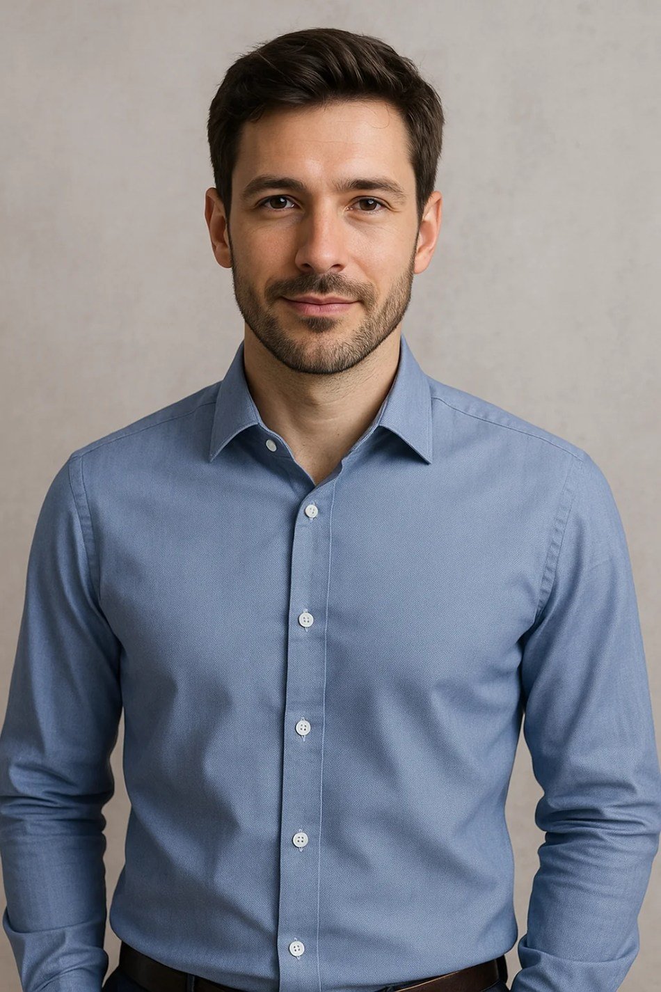 Bespoke blue shirt with a button-down collar